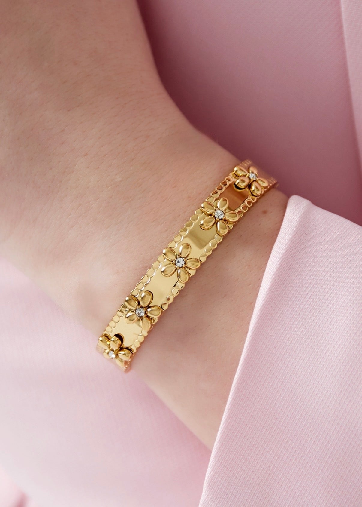 Flower Stone Bangle - Forgyldt/Forsølvet