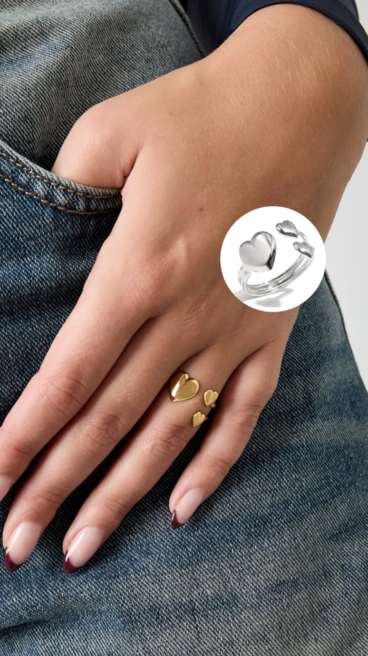 Triple Heart Ring - Justerbar