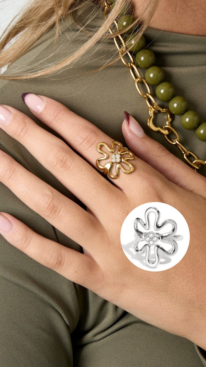 Sparkle Flower Ring - Justerbar
